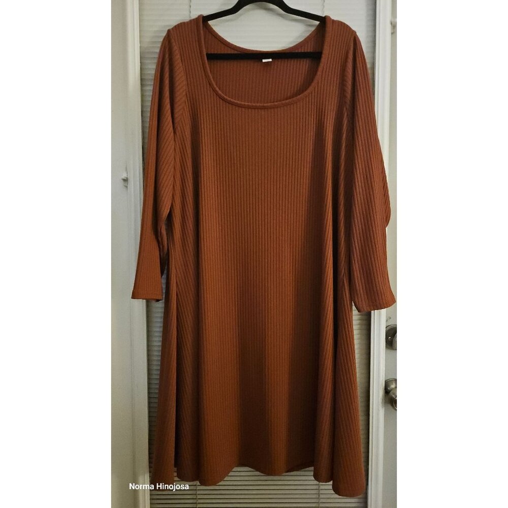 Old Navy 3X Copper Moon Ribbed A-Line Knit Dress With 3/4 Sleeves Comfortable Fi